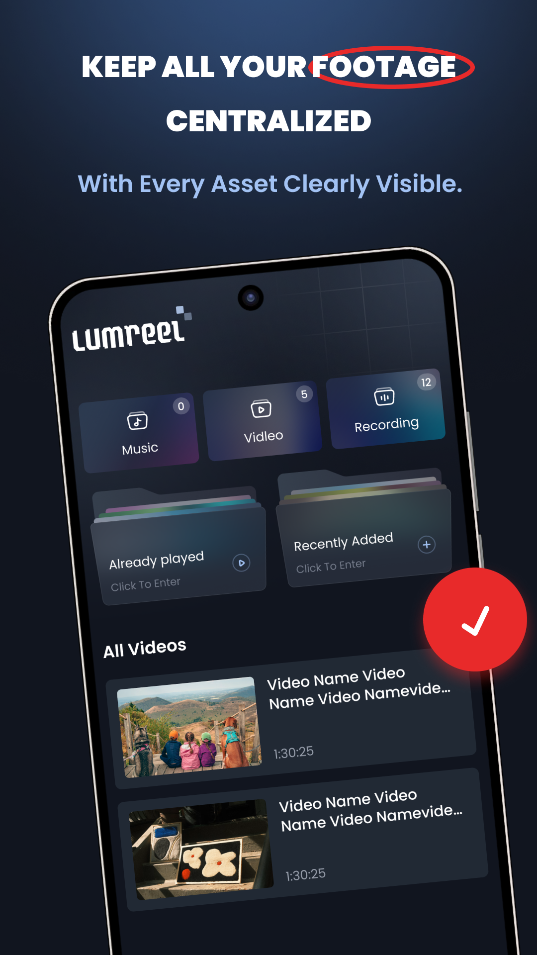 Library showing Music, Video, and Recording counts, plus Already played and Recently added.
